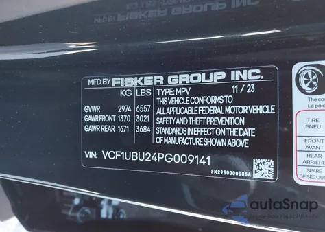 2023 Fisker Ocean Ultra z USA, uszkodzony, nr VIN VCF1UBU24PG009141